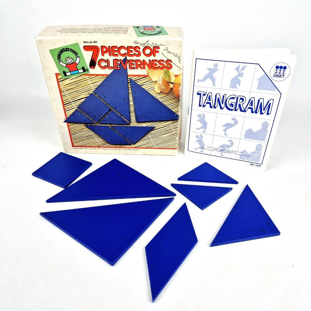 Vintage 1986 Discovery Toys Tangram 7 Pieces Of Cleverness w/ Booklet